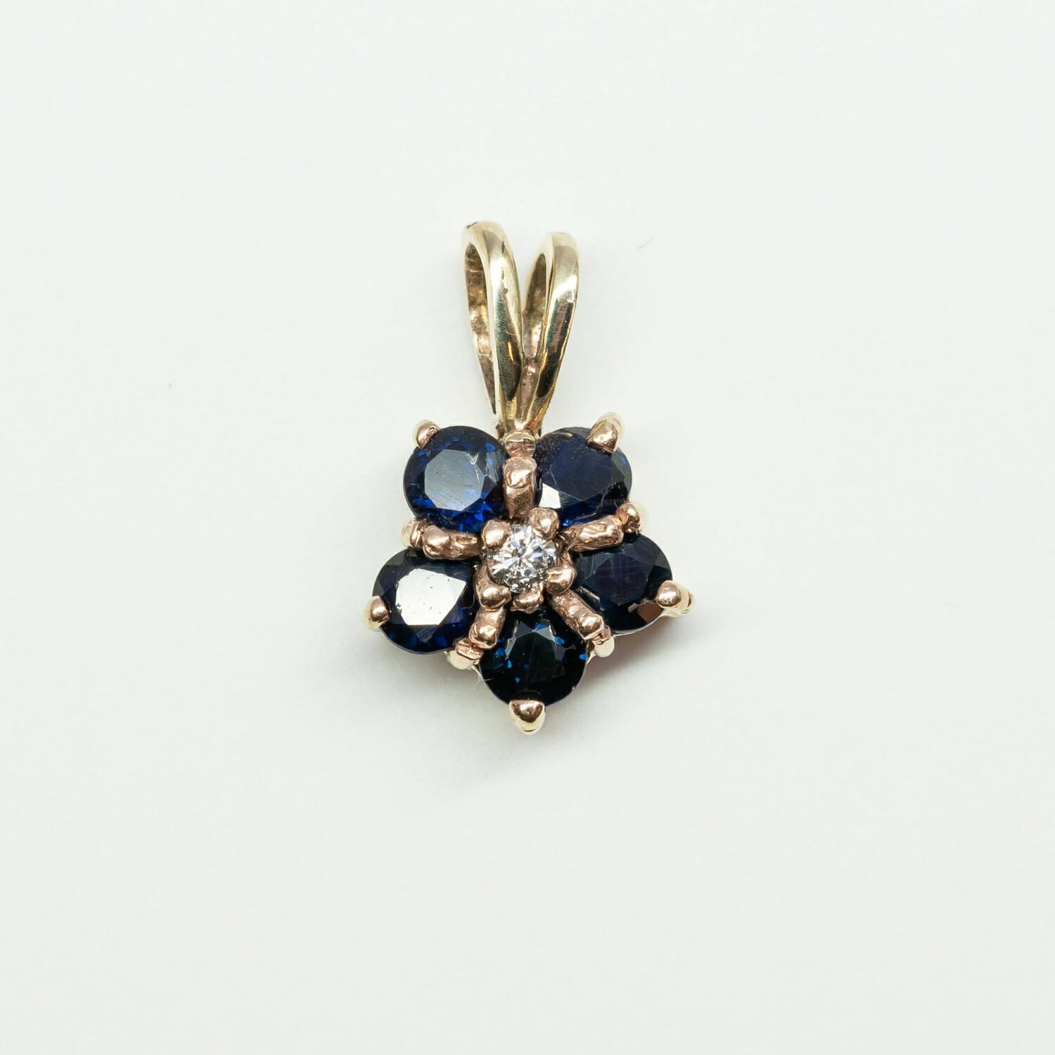 9ct Yellow Gold Diamond & Sapphire Flower Pendant #61040