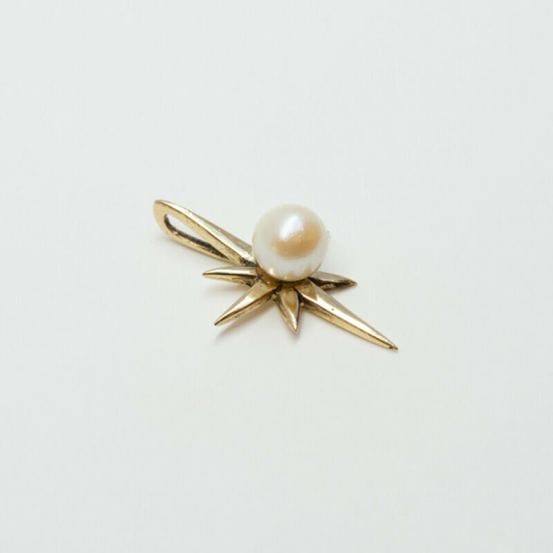 Vintage 9ct Yellow Gold Pearl Star Pendant #61035