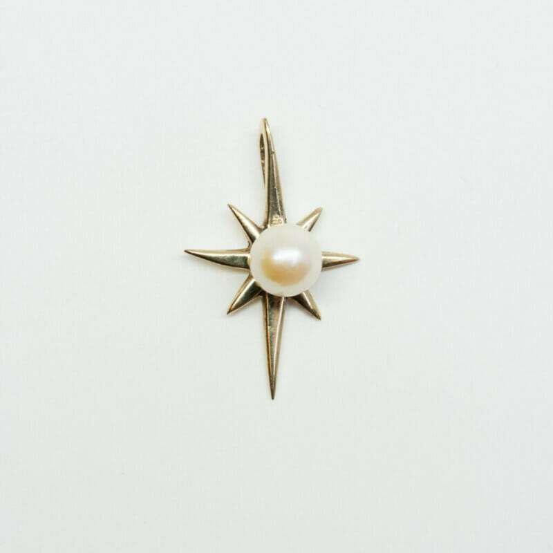 Vintage 9ct Yellow Gold Pearl Star Pendant #61035