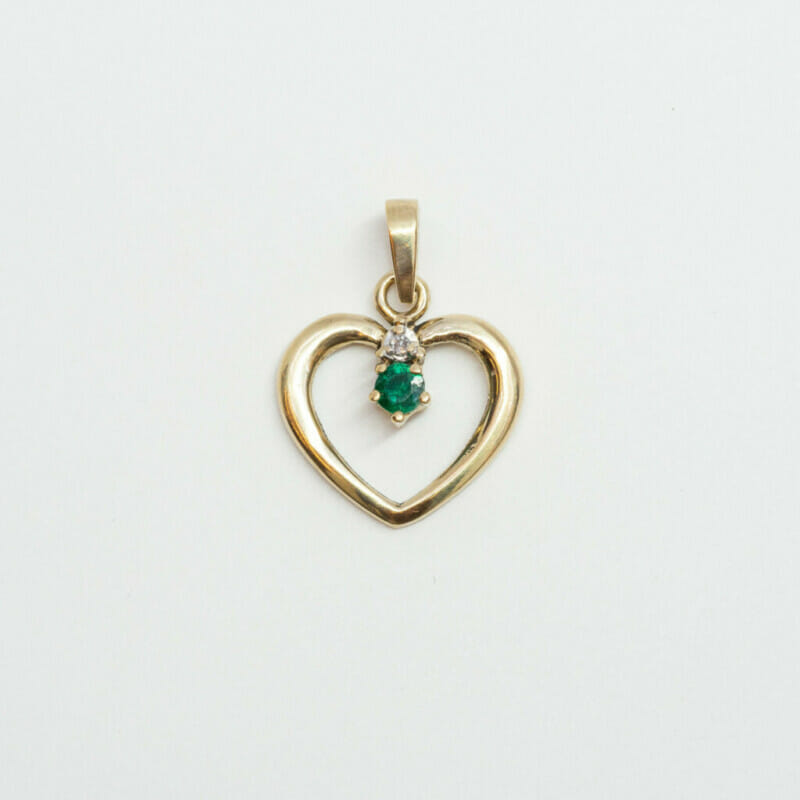 9ct Yellow Gold Love Heart Emerald & Diamond Pendant #61027