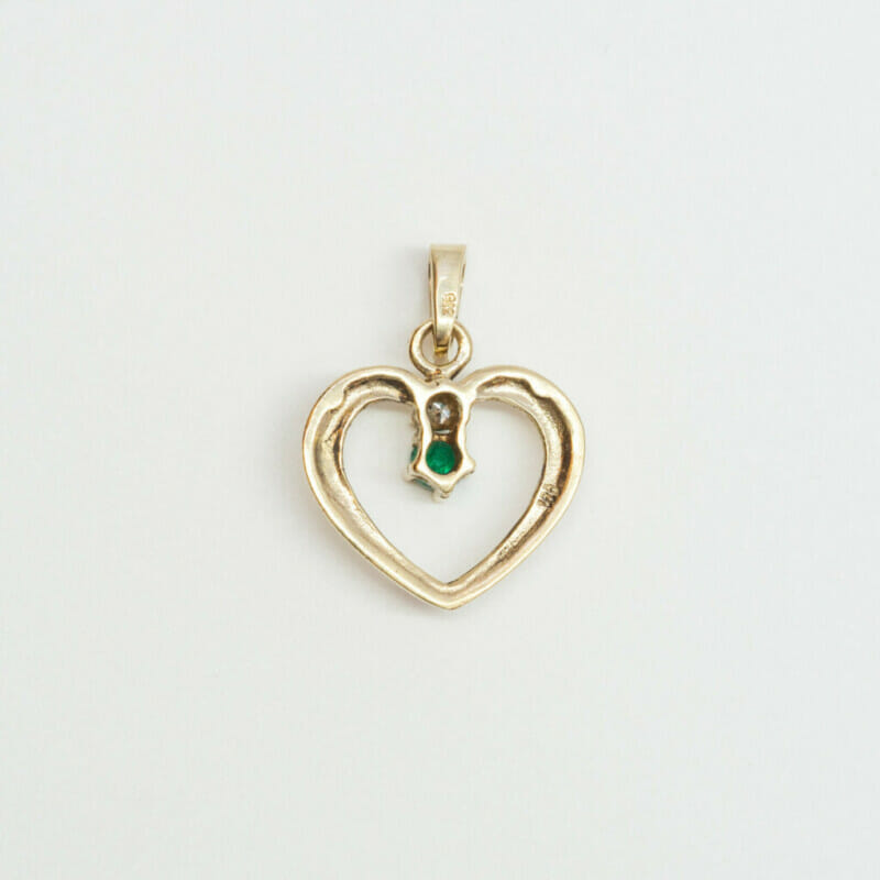9ct Yellow Gold Love Heart Emerald & Diamond Pendant #61027