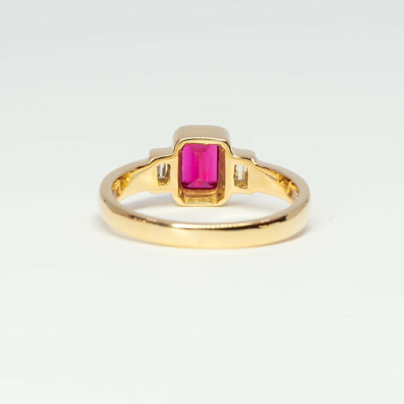 18ct Yellow Gold Ruby & Diamond Three Stone Ring Size N 1/2 #9205-1