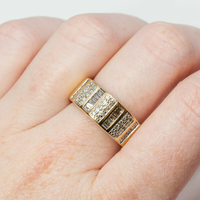 9ct Yellow Gold Wide Diamond Ring Band Size K 1/2 #13678