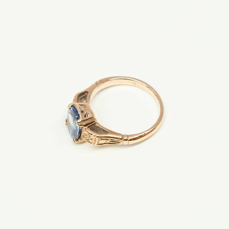 Vintage 9ct Rose Gold Natural Ceylon Sapphire Ring Size F #2687-1