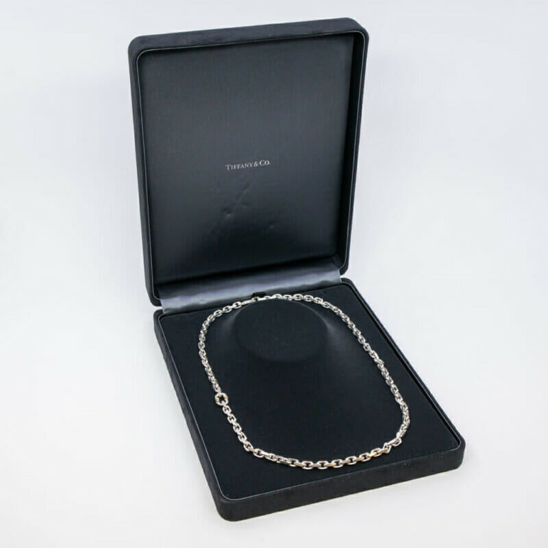 Tiffany & Co For Him Makers Silver & 18ct Gold Narrow Necklace 60cm #61237