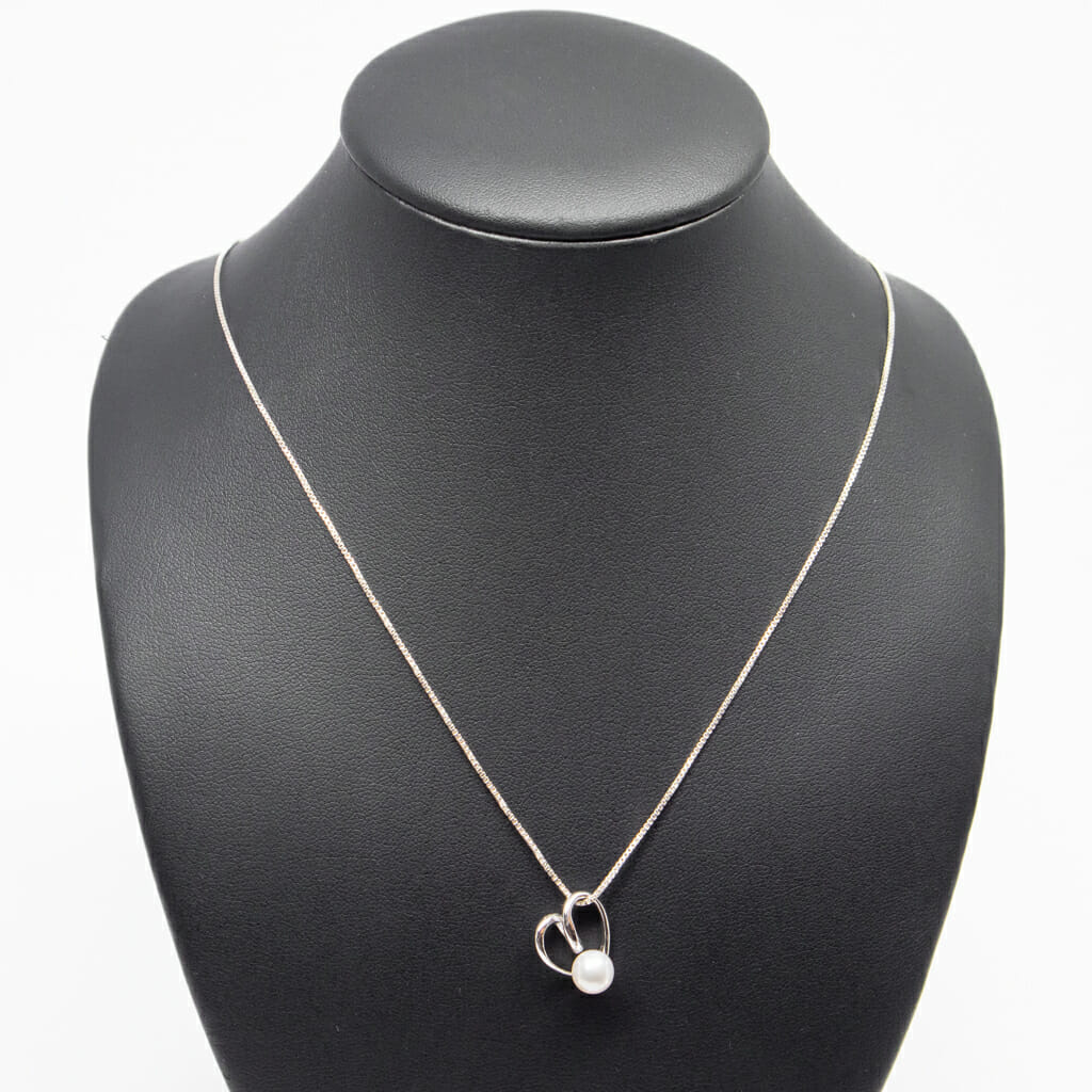 Sterling Silver Love Heart Pearl Pendant Necklace 45cm #61021