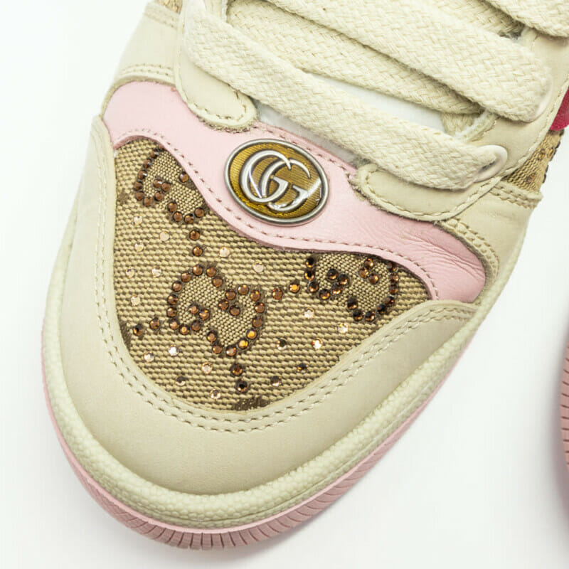 Gucci Women's Screener Sneaker with Crystals (Pink Tones) 677423 Size 34.5 #61160