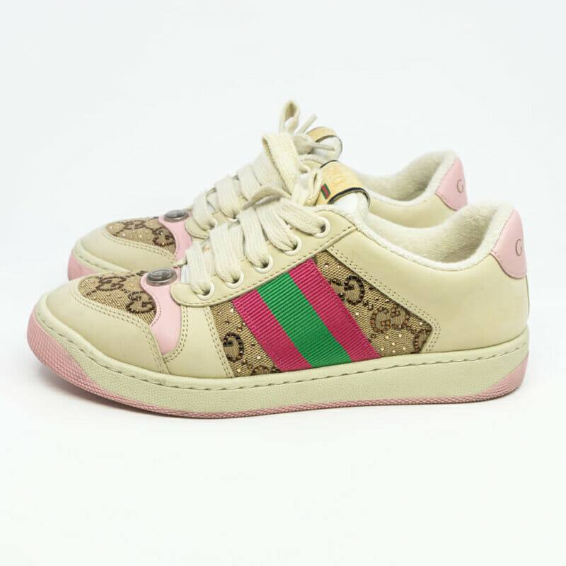 Gucci Women's Screener Sneaker with Crystals (Pink Tones) 677423 Size 34.5 #61160