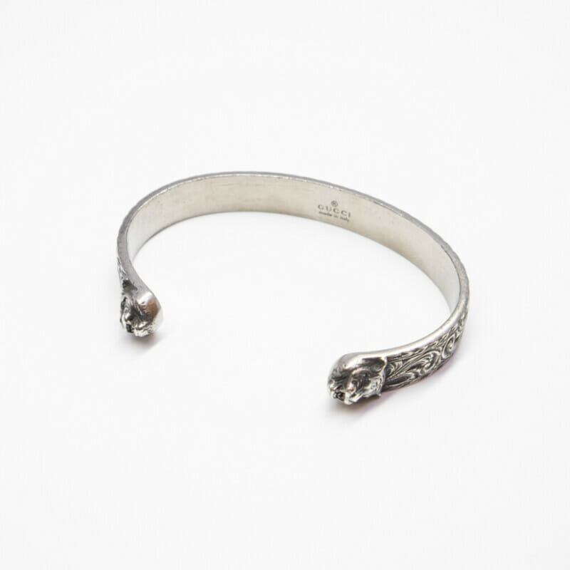 Gucci Silver Feline Head Cuff Bangle / Bracelet #60941