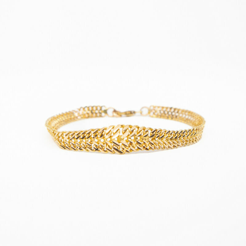 18ct Yellow Gold Double Curb Mesh Bracelet 16cm #60875