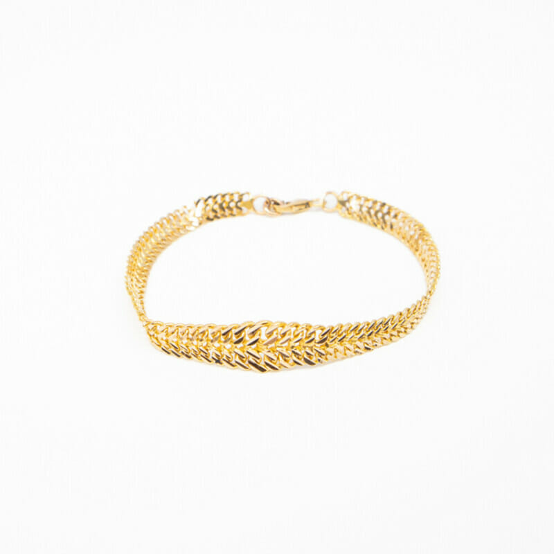 18ct Yellow Gold Double Curb Mesh Bracelet 16cm #60875