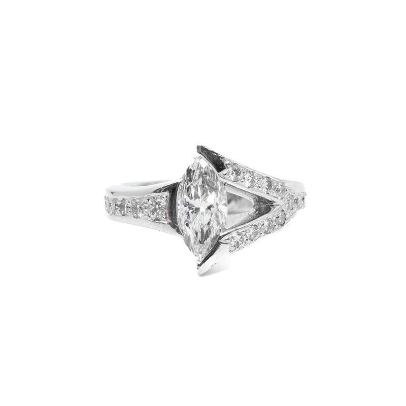 18ct White Gold 1.20ct Marquise Diamond Ring Val $34750 Size L #58430
