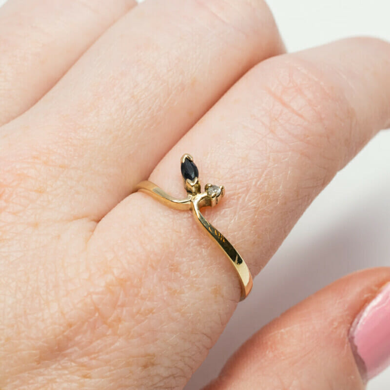 9ct Yellow Gold Sapphire & Diamond Ring Size O #6530-5