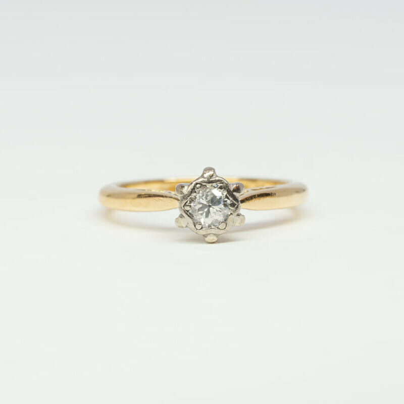Vintage 18ct Yellow Gold Diamond Solitaire Ring Size E 1/2 #245-1