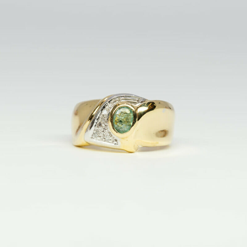 18ct Yellow Gold Green Beryl & Diamond Ring Size N #7208