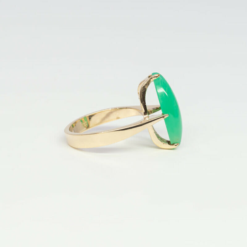 9ct Yellow Gold Green Chrysoprase Marquise Ring Size L 1/2 #3062