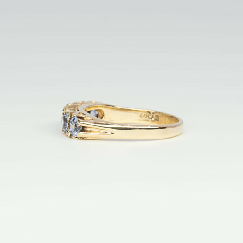 Vintage 9ct Yellow Gold Pale Blue Sapphire & Diamond Ring Size N #8261