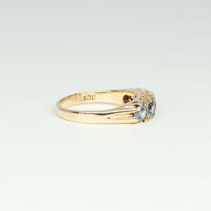 Vintage 9ct Yellow Gold Pale Blue Sapphire & Diamond Ring Size N #8261