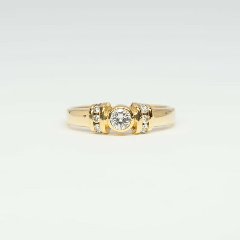 18ct Yellow Gold Diamond Solitaire with Accents Ring Size J 1/2 #3865-1