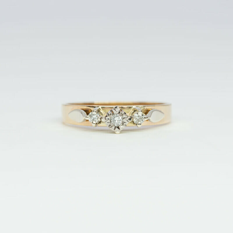 Vintage 9ct Yellow Gold Diamond Trilogy Ring Size N #6802-1