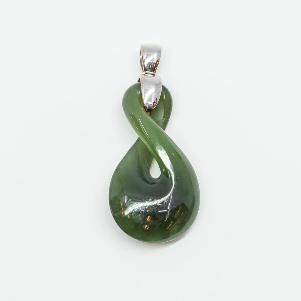 Sterling Silver & New Zealand Green Stone Carved Pendant #5703-11