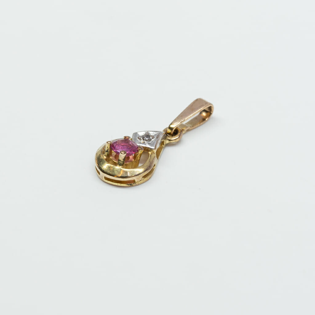 9ct Yellow Gold Ruby & Diamond Drop Pendant #5703-8 9ct Yellow Gold Ruby & Diamond Drop Pendant #5703-8 - Image 6