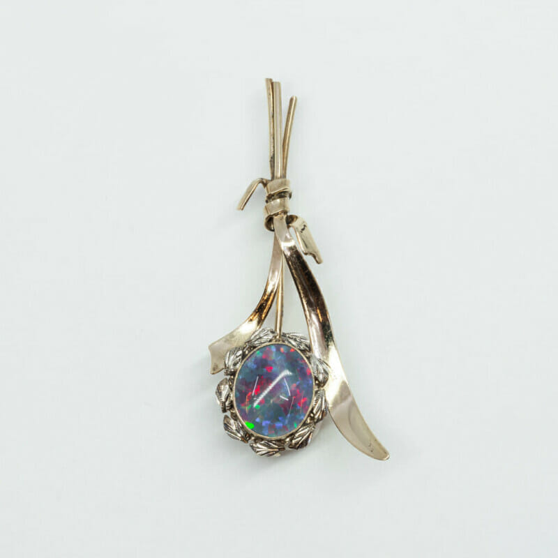 Vintage 10ct White Gold Opal Triplet Pin Brooch #60892