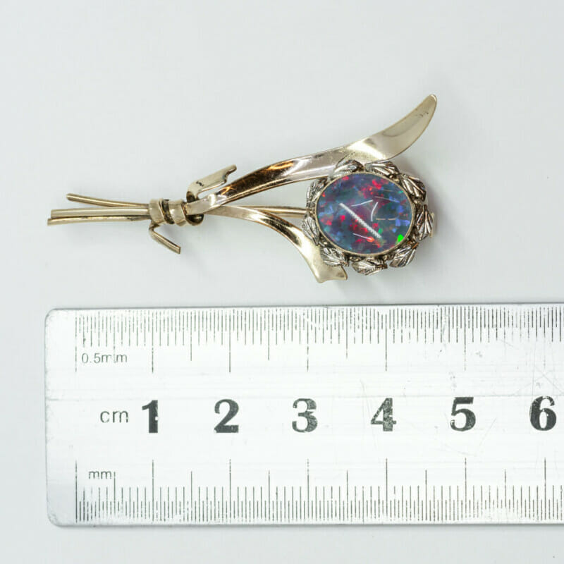 Vintage 10ct White Gold Opal Triplet Pin Brooch #60892