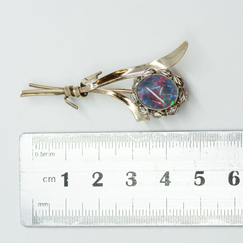 Vintage 10ct White Gold Opal Triplet Pin Brooch #60892