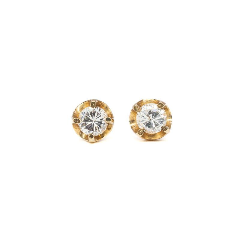 9ct Yellow Gold Round CZ Stud Earrings #858-1