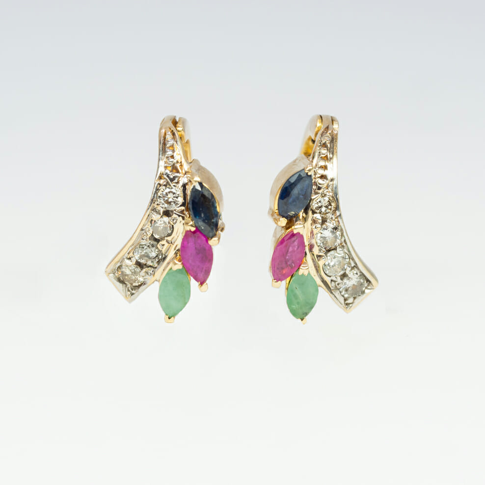 18ct Yellow Gold Diamond, Sapphire, Ruby & Emerald Earrings #61050