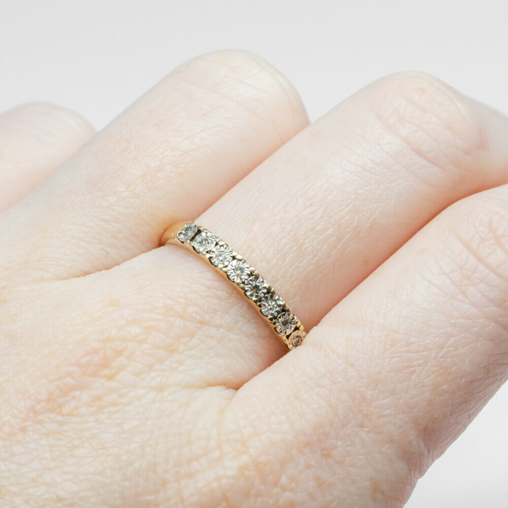 9ct Yellow Gold Round Diamond Band Ring Size P 1/2 #60863 9ct Yellow Gold Round Diamond Band Ring Size P 1/2 #60863 - Image 2