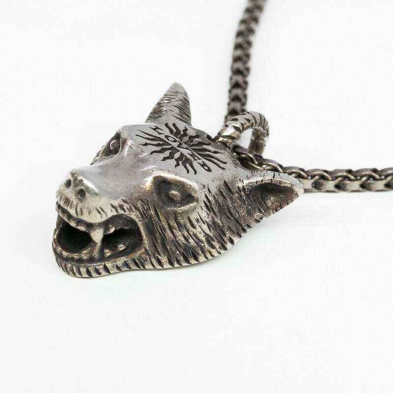 Silver Gucci Necklace Anger Forest Loved Wolf Head on Chain #60939