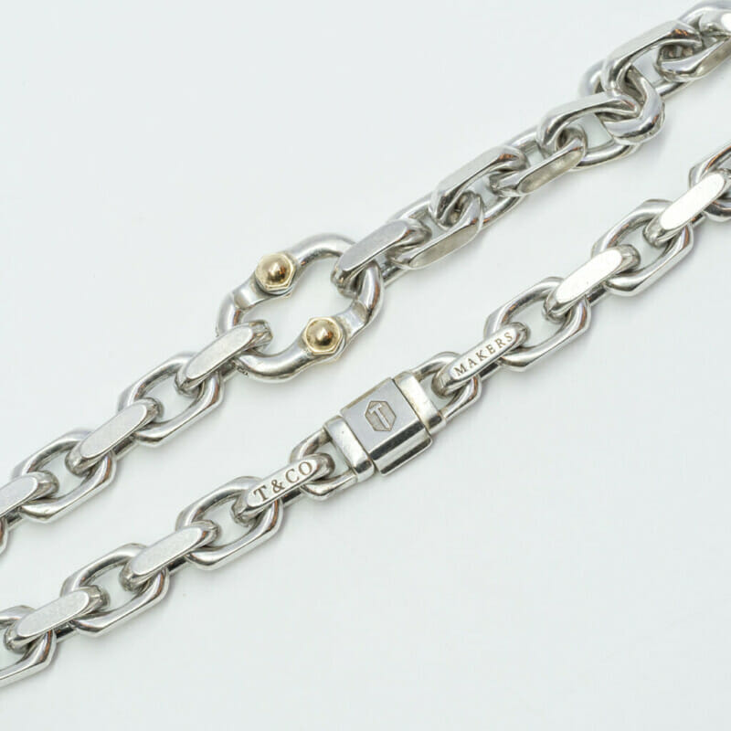 Tiffany & Co For Him Makers Silver & 18ct Gold Narrow Bracelet 20cm #61238