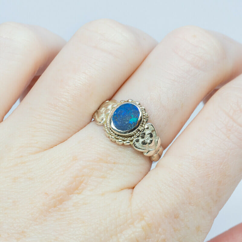 Vintage Silver Blue Oval Opal Ring Size K #4532-2