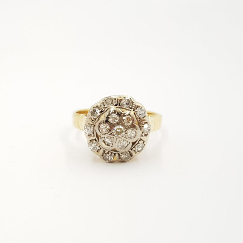 Vintage 18ct Two Tone Gold Diamond Cluster Ring Size Val $2300 #56500