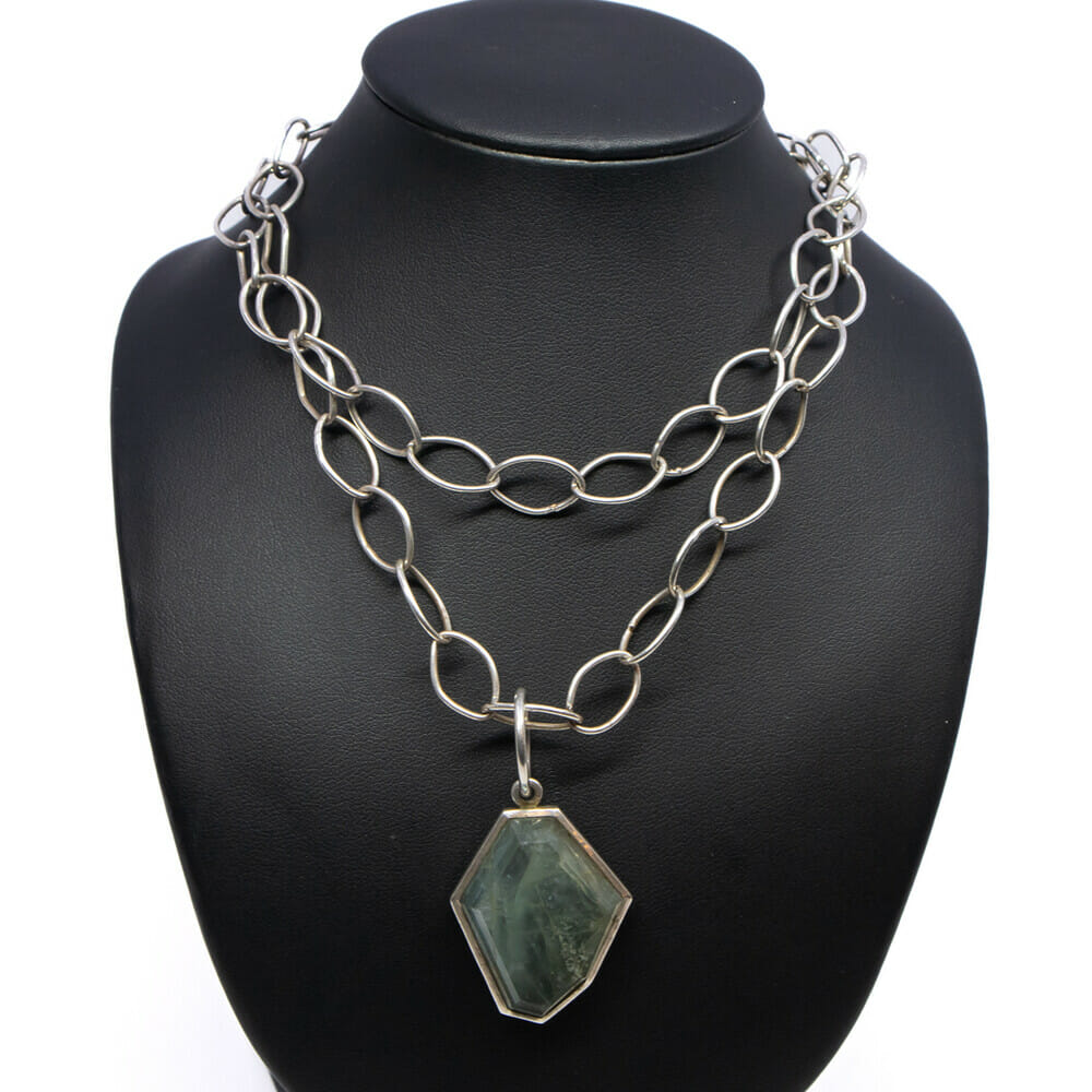 Sterling Silver Green Labradorite Amulet / Pendant & Adjustable Necklace #61370
