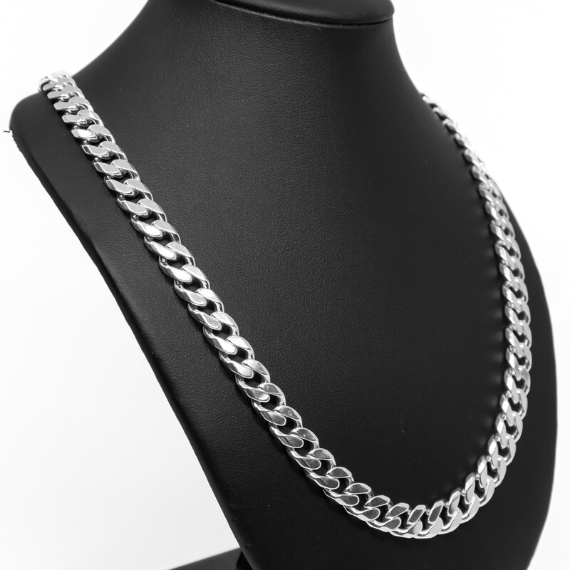 *New* Heavy Sterling Silver Wide Bevelled Curb Diamond Cut Chain Necklace 55cm #61672