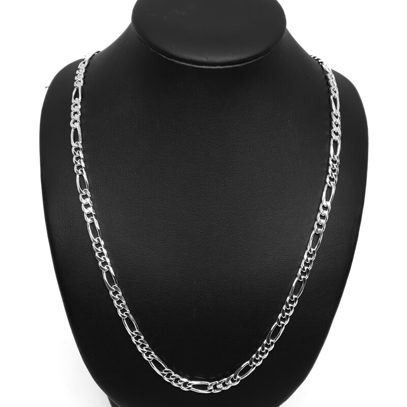 *New* Sterling Silver Bevelled Figaro Diamond Cut 3&1 Chain Necklace 50cm #61669