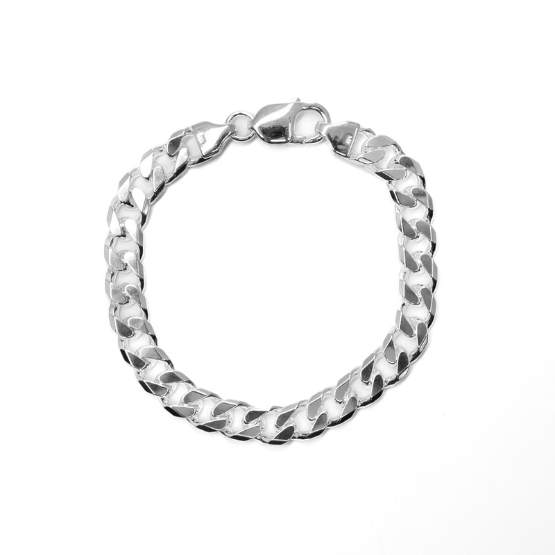 *New* Heavy Sterling Silver Bevelled Curb Diamond Cut Bracelet 21cm #61668