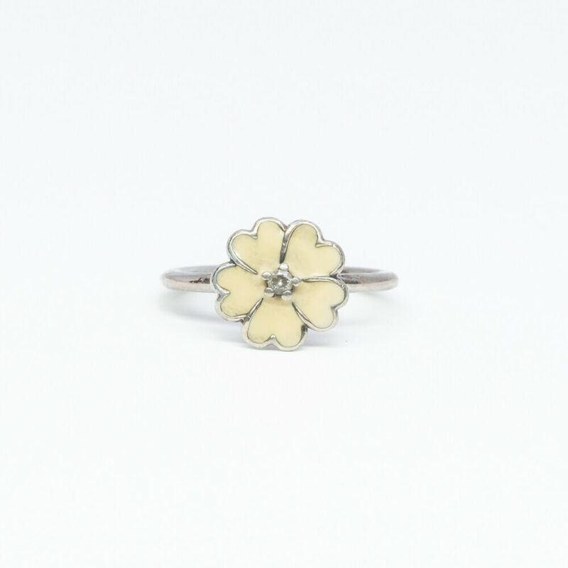 Pandora Silver CZ Flower Primrose White Enamel Ring Size K / 50 #61255-12