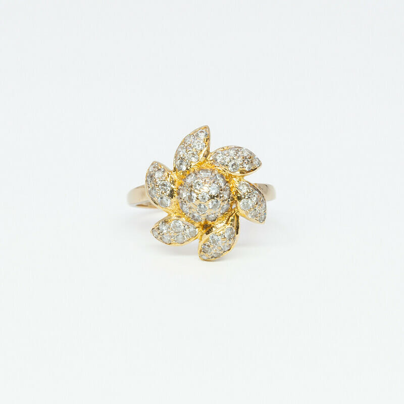 22ct Yellow Gold Flower CZ Cluster Ring #61196