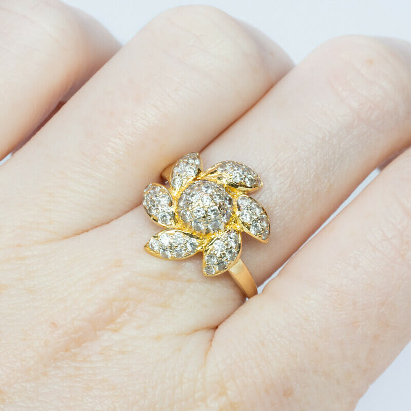 22ct Yellow Gold Flower CZ Cluster Ring #61196