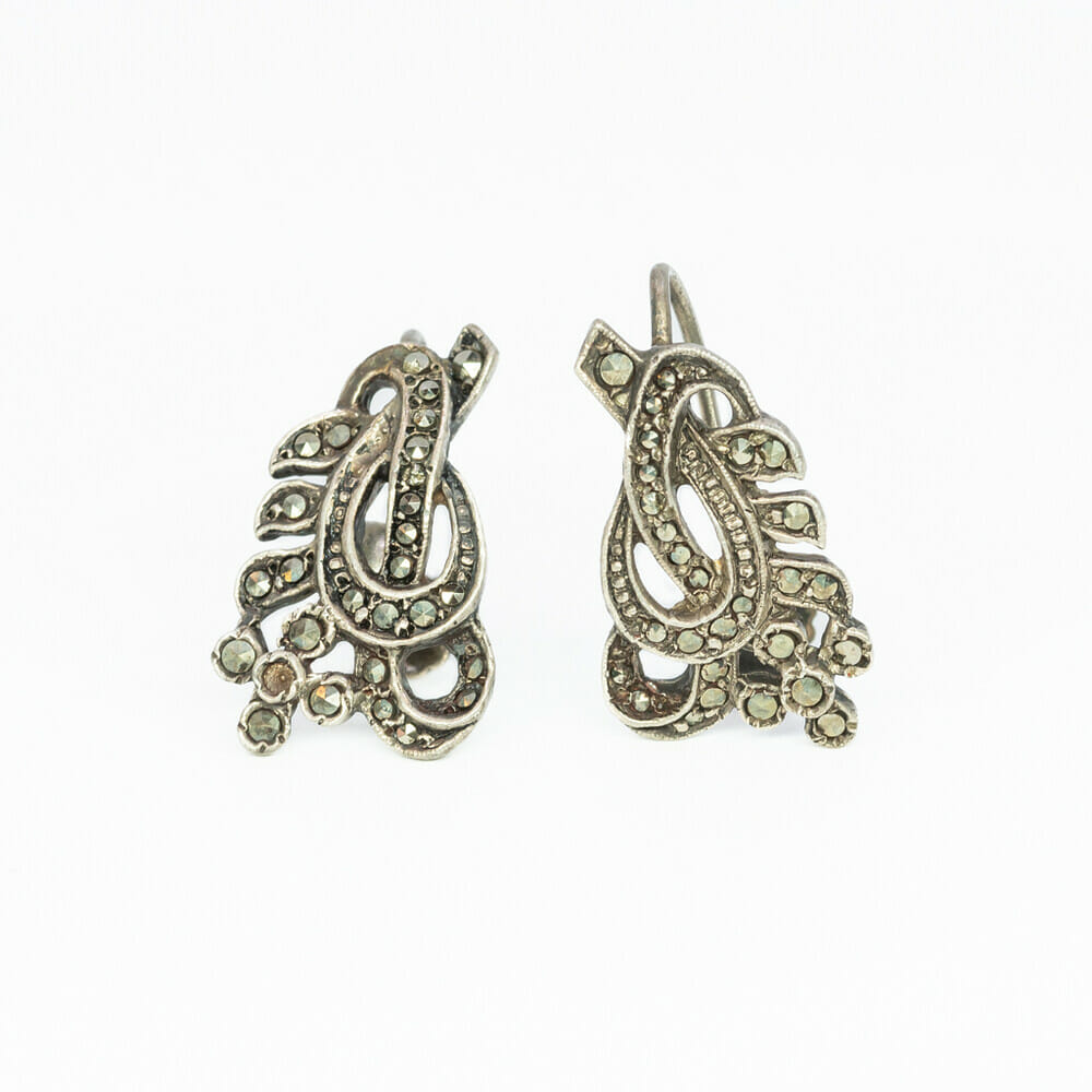 Sterling Silver Marcasite Screw-On Earrings #61255-34