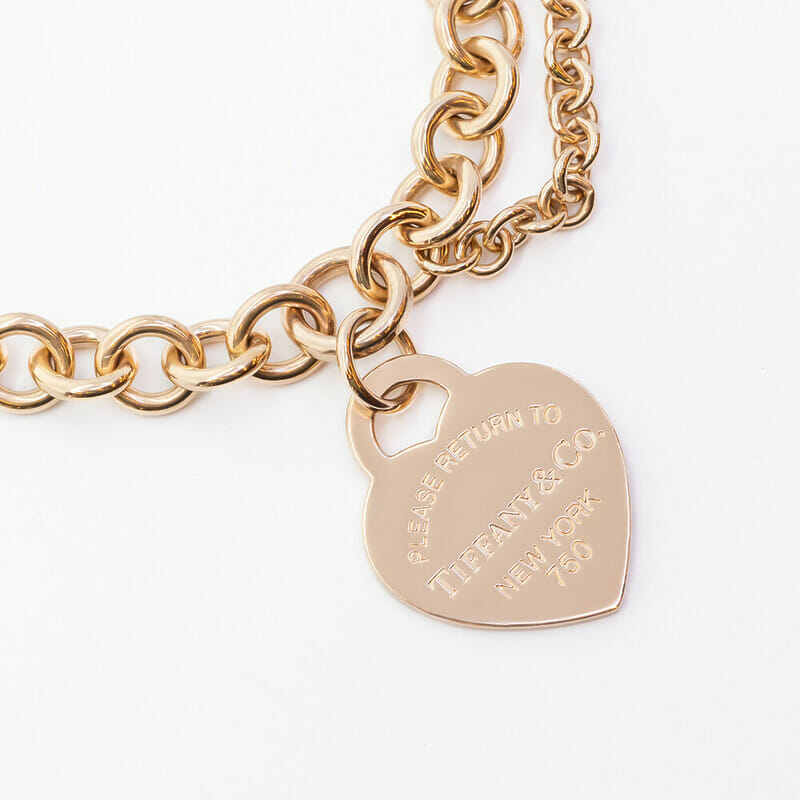 Tiffany & Co 18ct Yellow Gold Heart Tag Double Chain Bracelet Retired #61291