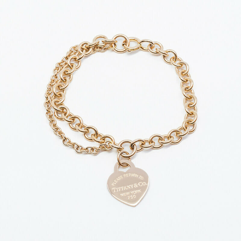 Tiffany & Co 18ct Yellow Gold Heart Tag Double Chain Bracelet Retired #61291
