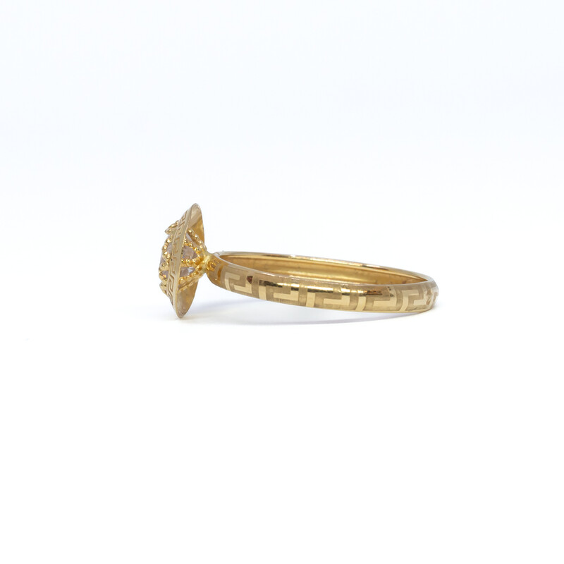 18ct Yellow Gold Greek Key Meander Pattern Ring Size Q #60849