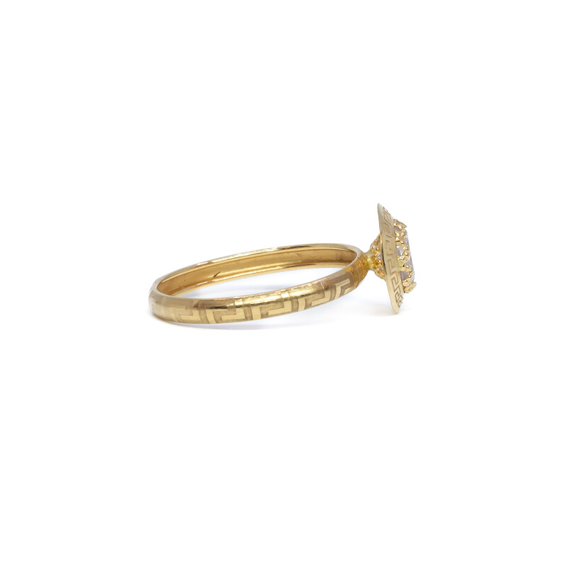 18ct Yellow Gold Greek Key Meander Pattern Ring Size Q #60849