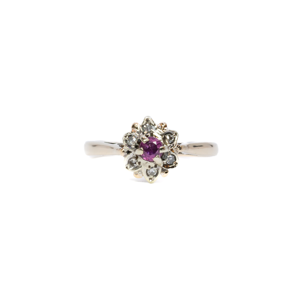 9ct Yellow Gold Ruby & Diamond Flower Ring Size M #60343 9ct Yellow Gold Ruby & Diamond Flower Ring Size M #60343