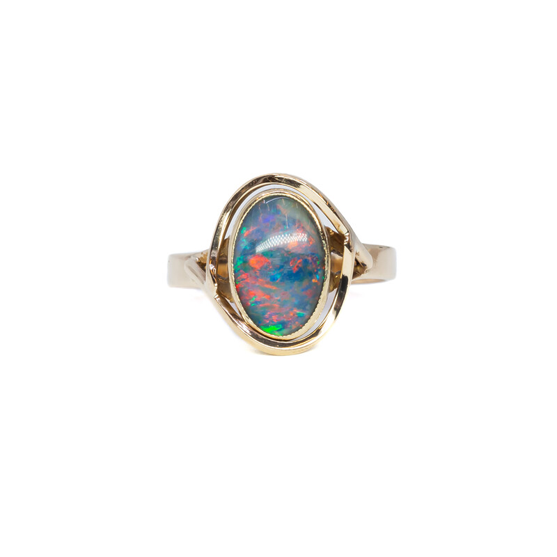9ct Yellow Gold Oval Triplet Opal Ring Size O #61279
